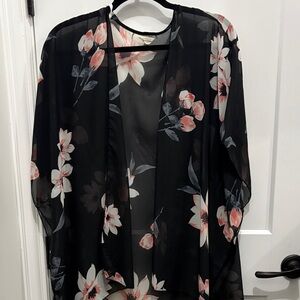 Emory Park Sheer Kimono with Pink Floral Accents